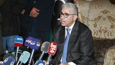 باشاغا يعقد مؤتمرا صحافيا في طرابلس (10 شباط 2022، ا ب). 