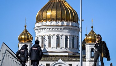 مشهد من أمام كاتدرائية المسيح المخلص في وسط موسكو (22 آذار 2022 - أ ف ب).
