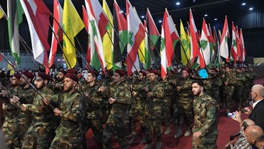 عناصر لـ"حزب الله" في احتفال بمناسبة اليوم العالمي للقدس في الضاحية الجنوبية (حسام شبارو).