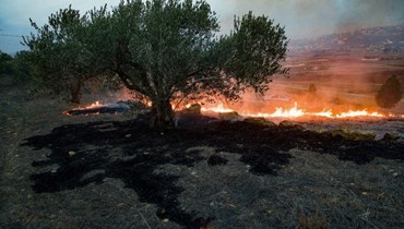 حرائق تشتعل في أرض حرجية في بلدة الخيام الحدودية جرّاء القصف الإسرائيلي (أ ف ب).